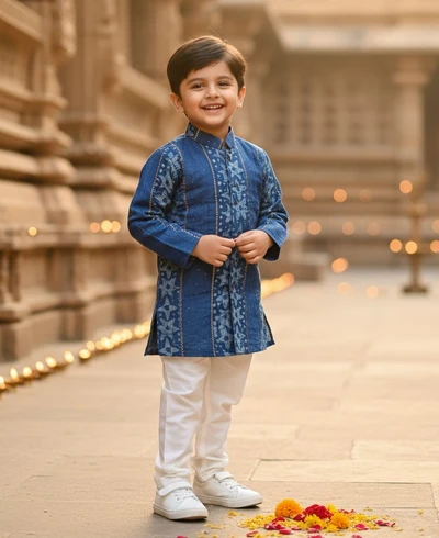 Batik Printed Blue Kurta With Pant