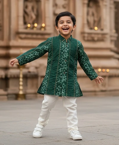 Batik Printed Green Kurta With Pant