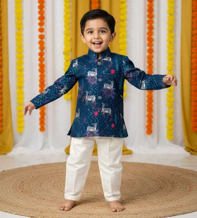 Blue Deer And Fantasy Flower Printed With White Pant