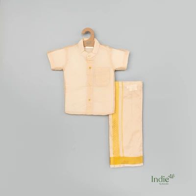 Royal Gold Jacquard Shirt With Dhoti