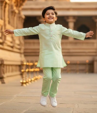 Green Kota Doria Embroidered Kurta With Pant