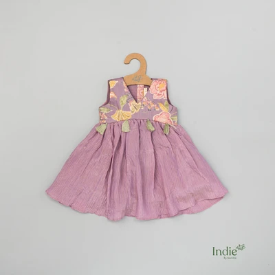 Purple Floral Crushed Tissue Sleeveless Frock