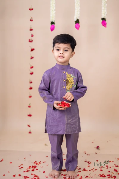 Purple Sunflower Hand Embroidery Kurta Set