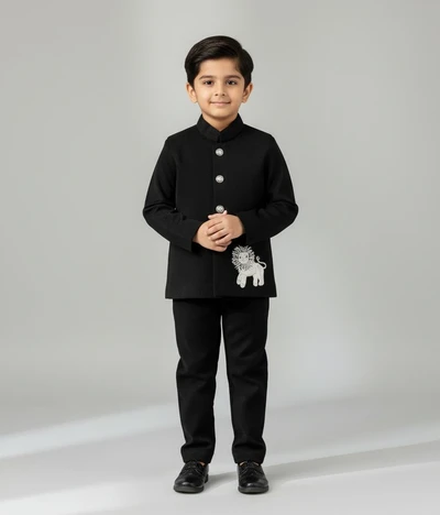 White Lion Hand Embroidered Black Kurta With Pant