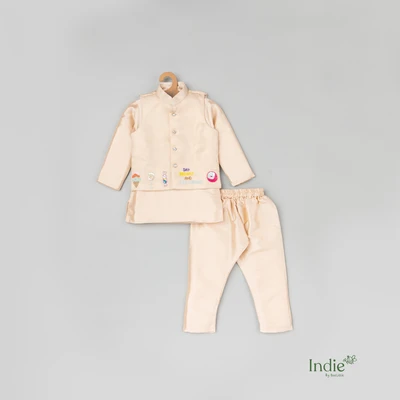 Beigh Ice Cream Hand Embroidered Waist Coat Set