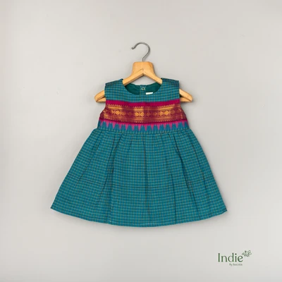 Teal blue Kanchi cotton frock