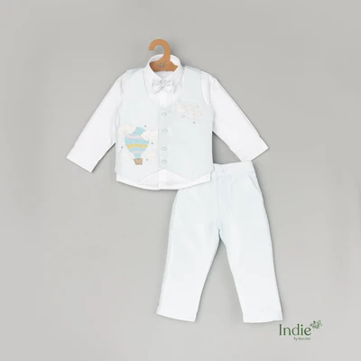 Cloudy Parachute Hand Embroidered With Bow Sky Blue Suit Set