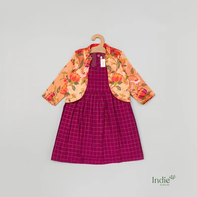Purple Zari Checks Dress With Paithani Coat