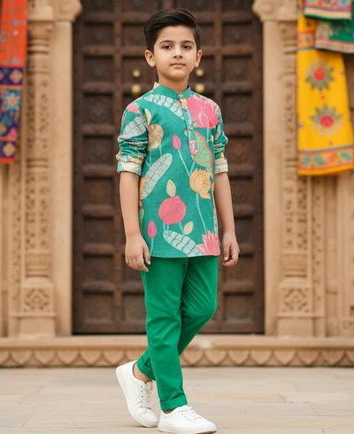 Green Floral Printed Kurta Set