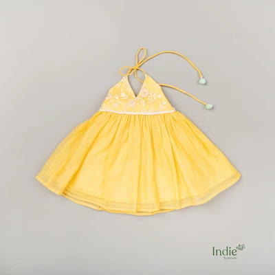 Yellow Kota Doria Alterneck Frock
