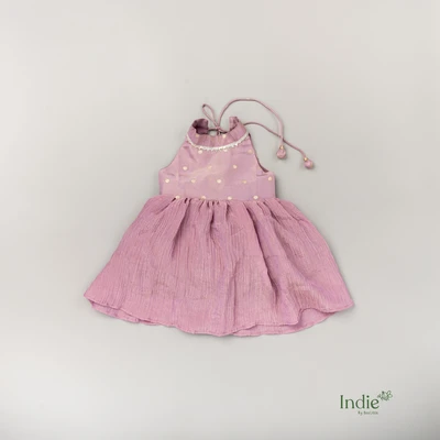 Purple Polka Zari Tissue Dress