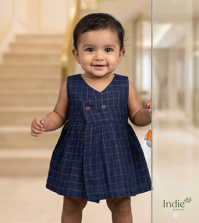 Navy Checks Kimono Frock