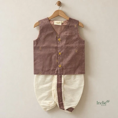 Mauve Raw Silk V-Neck Jabla And Panjakajam