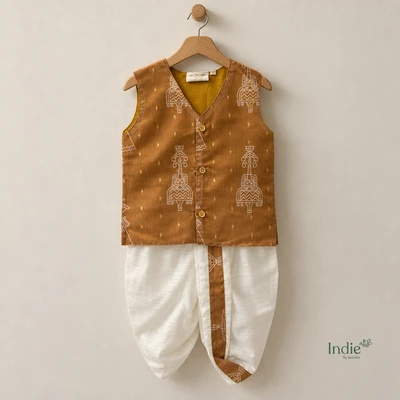 Mustard Doll With Golden Butta V-Neck Jabla And Panjakajam