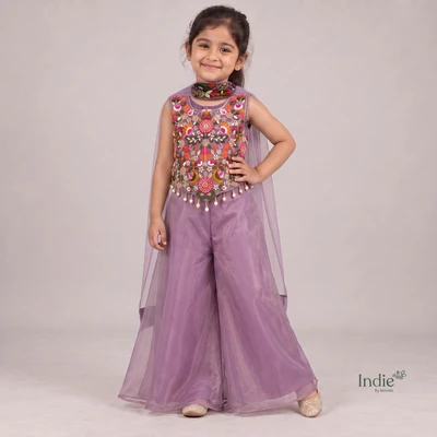 Purple Embroidered Peplum Top & Palazzo Set