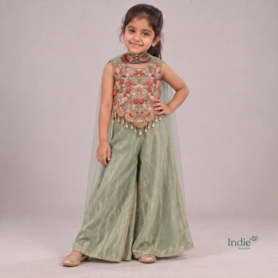 Teal Blue Embroidered Peplum Top & Palazzo Set
