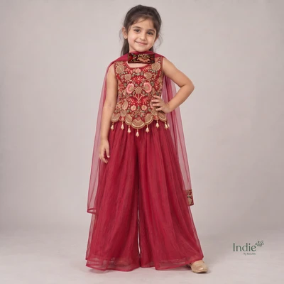 Rani Pink Embroidered Peplum Top & Palazzo Set
