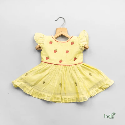 Yellow Butta Embroidered Dress With Tie-Back