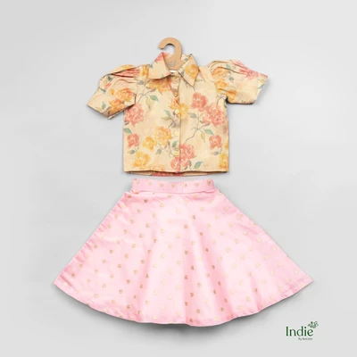 Floral Printed Top And Pink Skirt