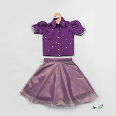 Purple Embroidered Top And Shimmer Skirt